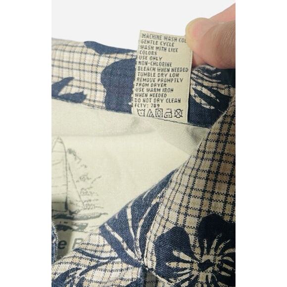 Bugle Boy Shirt Men's Medium Blue Gray Hawaiian Button Down Aloha Vintage - Picture 8 of 14